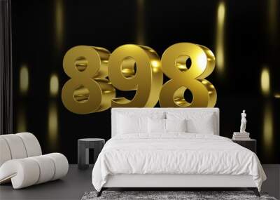 Number 898 in gold on black and gold background, isolated number 3d render Wall mural