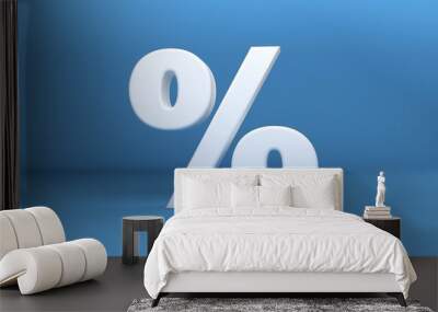 Percentage Symbol in white on blue background 3d Illustration Wall mural