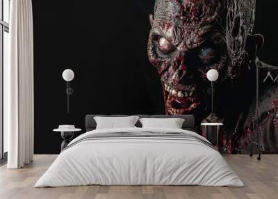 Scary zombie on black background. Undead, creepy monster. Halloween and horror concept. Wall mural