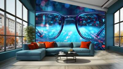 Smart glasses with futuristic technology background. VR/AR goggles. Wall mural