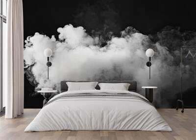 Smoke cloud, white smoke, black background, isolated smoke, smoky texture, smoky effect, smoky cloud, foggy smoke, misty smoke Wall mural