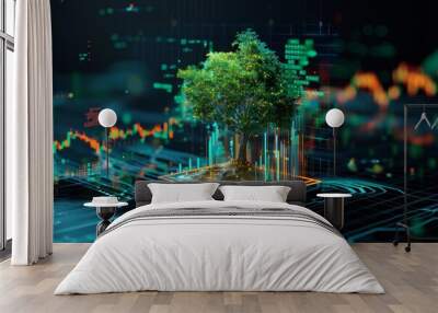 Tree on a motherboard. Modern technology concept. Wall mural