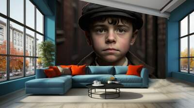 Victorian Boy Portrait-Portrait of a young victorian  boy on the streets of  London-Generative AI
 Wall mural