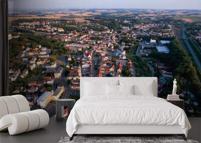 Aerial panorama view around the old town of the city Werdau in Germany on a late summer day. Wall mural