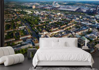 Aerial panorama view of the old town of the city Wolfsburg in Germany on a summer day. Wall mural