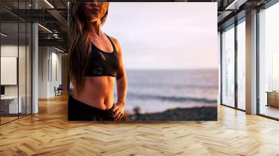 Beautiful abs abdonimal. healthy fitness female body - healthy lifestyle strong abdomen for sporty caucasian woman - active people with muscles body Wall mural