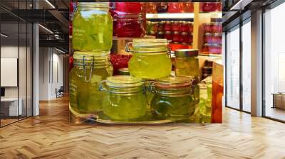 close up of jars of fruit mustard handcrafted by a bakery in Mantua, Italy Wall mural