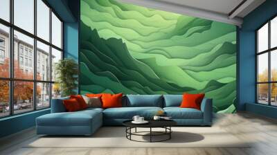 Green abstract background with mountain outlines. Generative AI. Wall mural