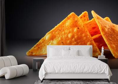 Isolated crunchy doritos on the dark background. Generative AI. Wall mural