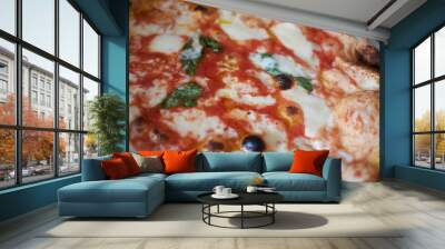 Pizza with mozzarella cheese and tomato Wall mural