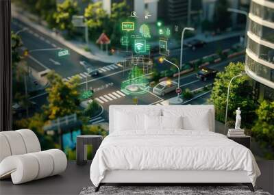 Smart City Intersection with Digital Interfaces and Sustainable Design Wall mural