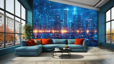 Abstract WiFi smart city or network Wall mural