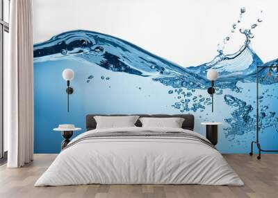 blue water swirl splash with little bubbles isolated on clear png background liquid flowing in form of wave Wall mural