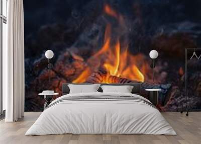 Fire Flames on a Dark Background Wall mural