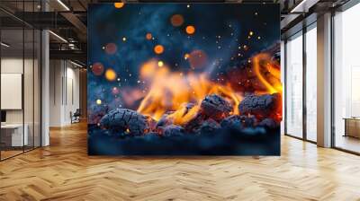 Fire Flames on a Dark Background Wall mural