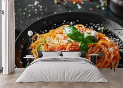 Italian Spaghetti, Classic Dish with Garnish and Parmesan Cheese Wall mural