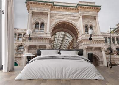 Milan, Italy, April 2020, Galleria Vittorio Emanuele in downtown of the city closed, empty of people during covid19 Coronavirus epidemic Wall mural