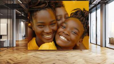 Mother and daughter together smiling on solid minimalism background Wall mural