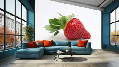 strawberry with leaf on white background Wall mural