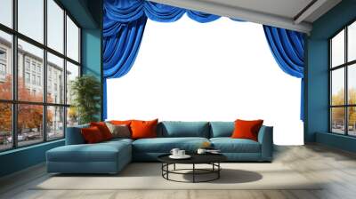 Blue velvet curtains isolated on white background. Wall mural