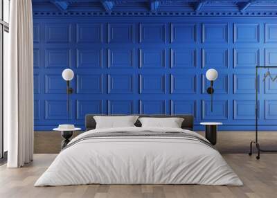 Classic empty room with boiserie on the wall. Blue colored. 3d illustration Wall mural