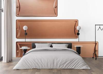 Empty copper metal plates set, isolated, clipping path included.  Wall mural