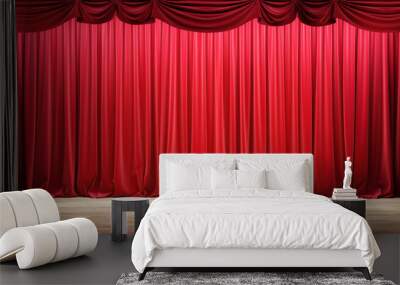 Empty theater stage with red velvet curtains.  Wall mural