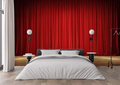 Empty theater stage with red velvet curtains. Wall mural