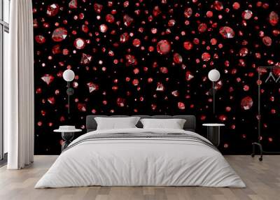 Falling lot of red ruby on a black background. Clipping path included. 3d illustration Wall mural