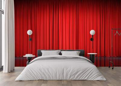 Theater stage with red velvet curtains.  Wall mural