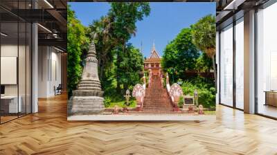 Stunning view of the main stairway with multi-headed snakes, leading to the Wat Phnom Pagoda, Phnom Penh, Cambodia
 Wall mural