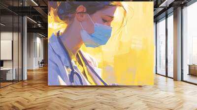 Illustration of brave paramedic woman hero Wall mural