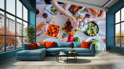 View at Easter holiday table with food. Wall mural