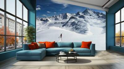 Beautiful Moutain Panorama.  ski tour through the wonderful mountain world in Davos. View of the Flüela Wisshorn and the Jöriseen. Ski mountaineering in winter wonderland. High quality photo Wall mural