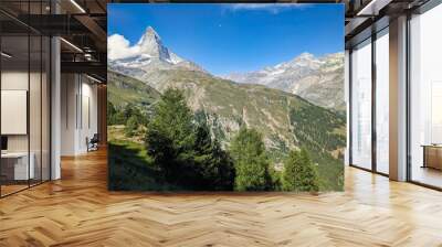 Matterhorn. Most beautiful mountain in Switzerland. With the obligatory cloud at the summit. Wanderlust in the Swiss mountains. Zermatt Valais. High quality photo Wall mural