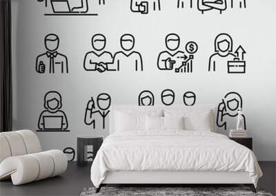 Business People Person Working in Office Vector Line Icons Set Wall mural