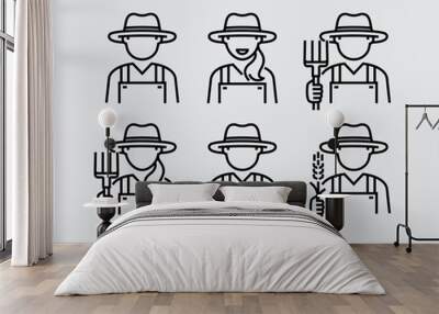 Farmer Avatar Vector Line Icons Wall mural