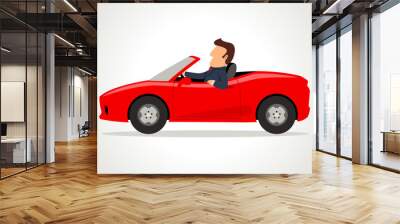 Simple cartoon of a businessman driving a sport car Wall mural