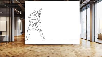 Continuous one line drawing robot guitarist perform playing electric guitar on stage. Humanoid robot cybernetic organism. Future robot development. Single line draw design vector graphic illustration Wall mural