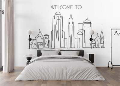 One continuous line drawing Charlotte city skyline United State. Beautiful landmark. World landscape tourism travel vacation poster. Editable stylish stroke single line draw design vector illustration Wall mural