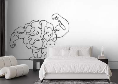 One continuous line drawing of strong muscular brain human shows muscle logo icon. Smart health for fitness center logotype symbol template concept. Trendy single line draw design vector illustration Wall mural