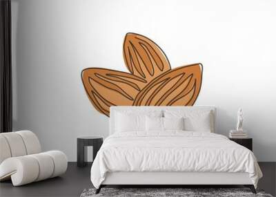 one continuous line drawing of whole healthy organic almonds group for garden logo identity. fresh e Wall mural