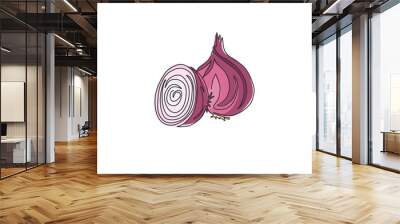 One continuous line drawing of whole sliced healthy organic onion for herbal logo identity. Fresh cultivated seasoning concept for vegetable icon. Modern single line draw design vector illustration Wall mural