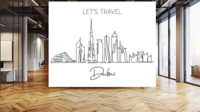 One single line drawing of Dubai city skyline, United Arab Emirates. Historical landscape postcard art. Best holiday destination. Editable stroke trendy continuous line draw design vector illustration Wall mural