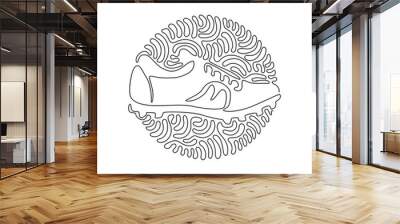 Single continuous line drawing Football boots. Soccer boots. Soccer shoes. Soccer football boots cleats shoes. Swirl curl circle background style. One line draw graphic design vector illustration Wall mural