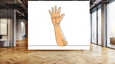 Single continuous line drawing hand count number five. Learn to count numbers. Concept of education for children. Nonverbal signs or symbols. Dynamic one line draw graphic design vector illustration Wall mural