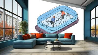 Single continuous line drawing ice hockey rink with two players on smartphone screen. Mobile ice hockey. Online team sport game competition. Dynamic one line draw graphic design vector illustration Wall mural