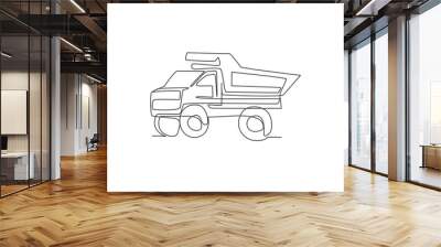 Single continuous line drawing of big mining dump truck to load coal and mining products. Heavy transportation vehicle concept. Trendy one line draw design graphic vector illustration Wall mural