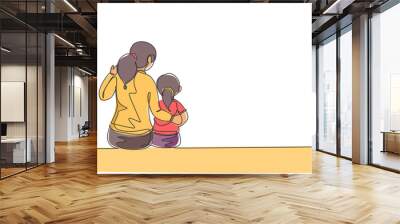 Single continuous line drawing of young mother talking with her daughter about goal and education at home. Happy family parenting concept. Trendy one line draw graphic design vector illustration Wall mural