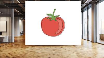 Single continuous line drawing whole healthy organic tomato for farming logo identity. Fresh tropical vegetable concept for vegie garden icon. Modern one line draw design graphic vector illustration Wall mural